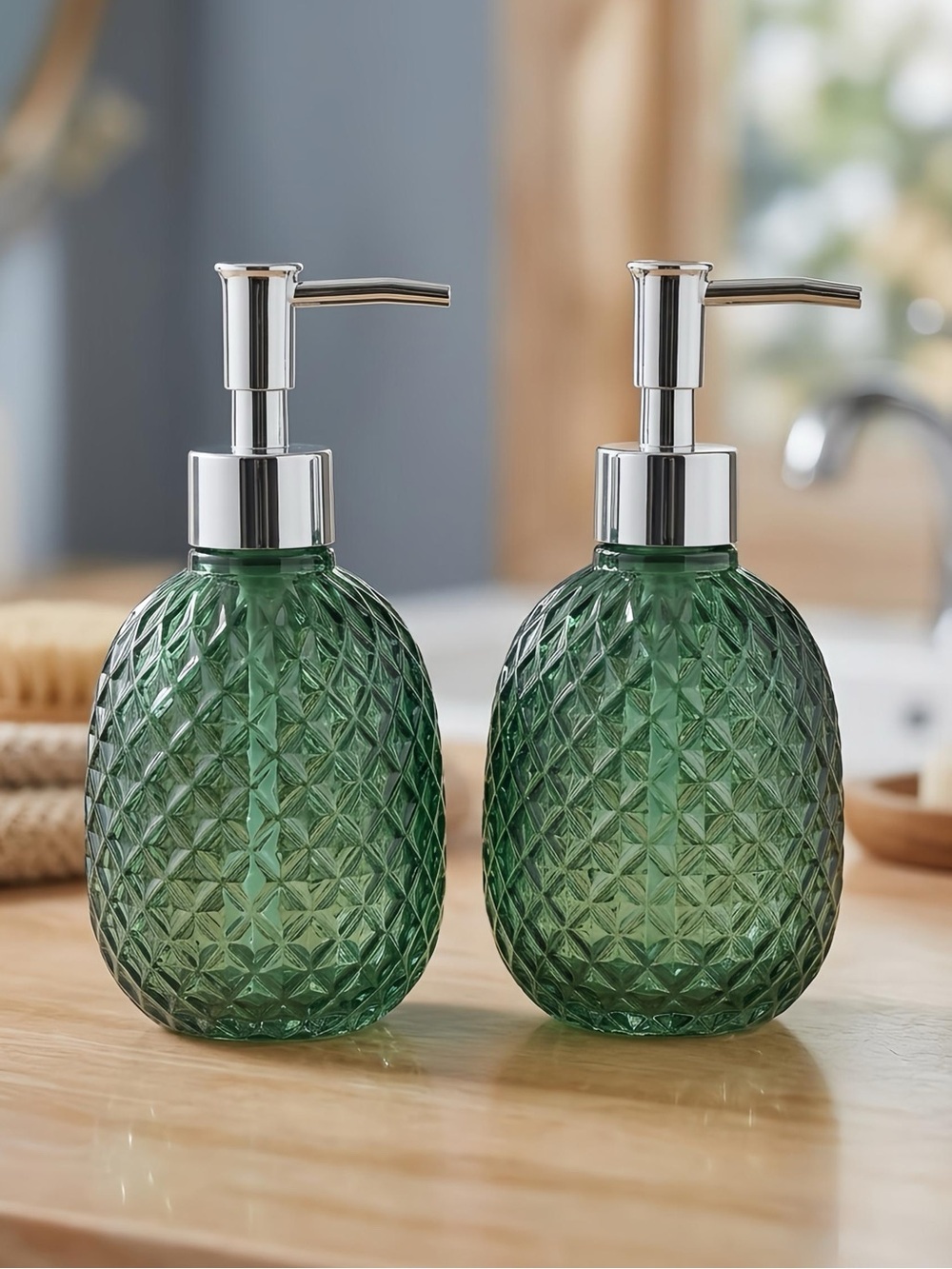 2 Modern Glass Soup Refillable Dispenser With Pump Bathroom or Kitchen